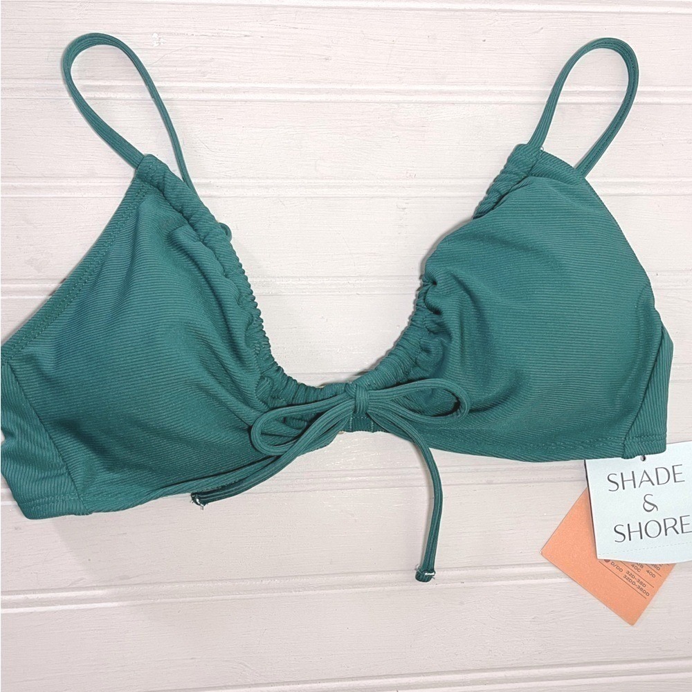 Shade & Shore Ribbed Bikini Swim Top Womens Medium Green Adjustable Stretch NWT